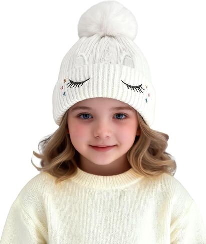 Baby Girls Boys Winter Rhinestone Beanie Hat Crochet Knitted with Faux Fur Pom Pom Knit Skull Cap in Kuwait