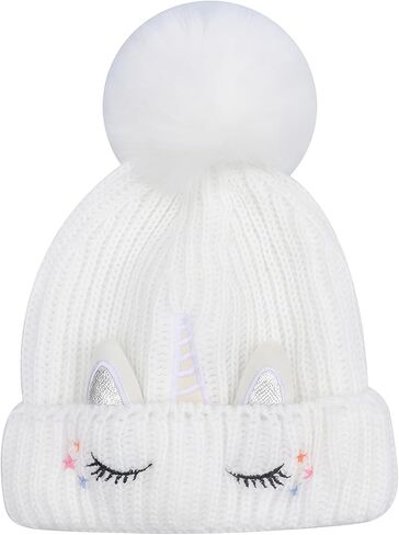 Baby Girls Boys Winter Rhinestone Beanie Hat Crochet Knitted with Faux Fur Pom Pom Knit Skull Cap in Kuwait