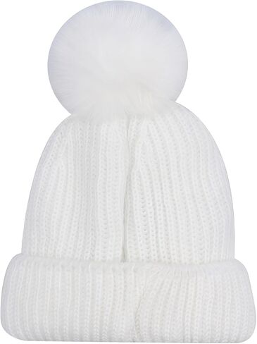 Baby Girls Boys Winter Rhinestone Beanie Hat Crochet Knitted with Faux Fur Pom Pom Knit Skull Cap in Kuwait