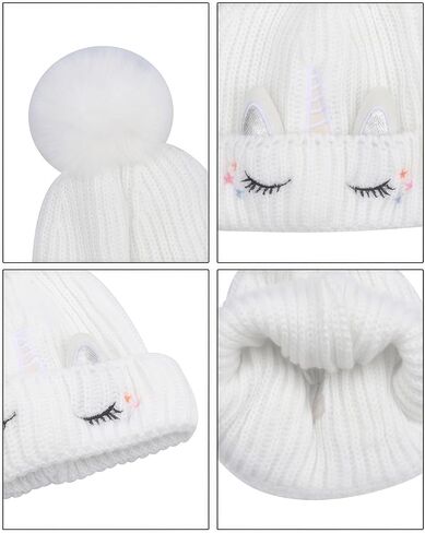 Baby Girls Boys Winter Rhinestone Beanie Hat Crochet Knitted with Faux Fur Pom Pom Knit Skull Cap in Kuwait