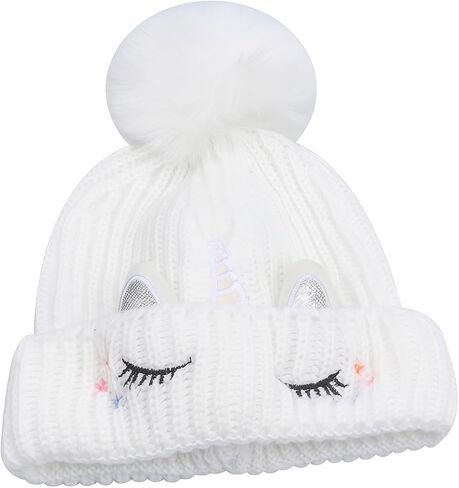 Baby Girls Boys Winter Rhinestone Beanie Hat Crochet Knitted with Faux Fur Pom Pom Knit Skull Cap in Kuwait