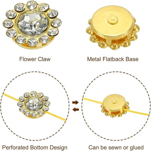 PATIKIL 12 mm Flower Claw Sew on Pearls Rhinestones, 100 Pcs Crystals Glass Metal Base Flower Claw Gems Crystals for DIY Crafts Shoes Dress Clothes Earring Belt Sewing Accessories, Brown in Saudi Arabia