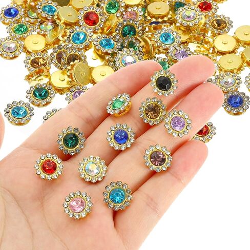 PATIKIL 12 mm Flower Claw Sew on Pearls Rhinestones, 100 Pcs Crystals Glass Metal Base Flower Claw Gems Crystals for DIY Crafts Shoes Dress Clothes Earring Belt Sewing Accessories, Brown in Saudi Arabia