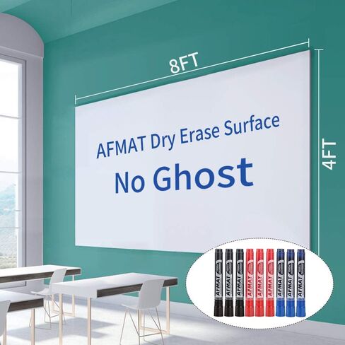 AFMAT سبورة بيضاء للجدار، ملصق لوحة بيضاء مقاس 8 × 4 قدم، ورق حائط للمسح الجاف مقاس 96 × 48 بوصة، لفة ورق لاصق للسبورة البيضاء قابلة للتقشير واللصق للجدار/الطاولة/الأبواب/الزجاج/الثلاجة، 9 علامات مسح جافة in Saudi Arabia