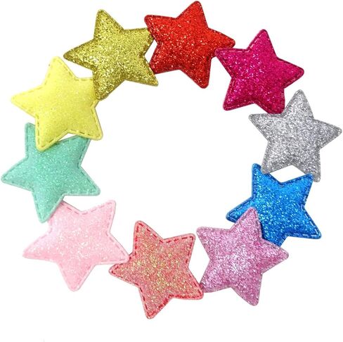 100PCS Glitter Star Shaped Pad Appliques Cute Mixed Color Cartoon Star Sew on Patches Trims for Clothing Hair Accessories Scrapbook Crafts Decoration in Saudi Arabia