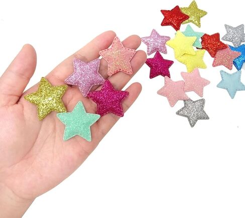 100PCS Glitter Star Shaped Pad Appliques Cute Mixed Color Cartoon Star Sew on Patches Trims for Clothing Hair Accessories Scrapbook Crafts Decoration in Saudi Arabia
