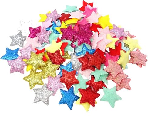 100PCS Glitter Star Shaped Pad Appliques Cute Mixed Color Cartoon Star Sew on Patches Trims for Clothing Hair Accessories Scrapbook Crafts Decoration in Saudi Arabia