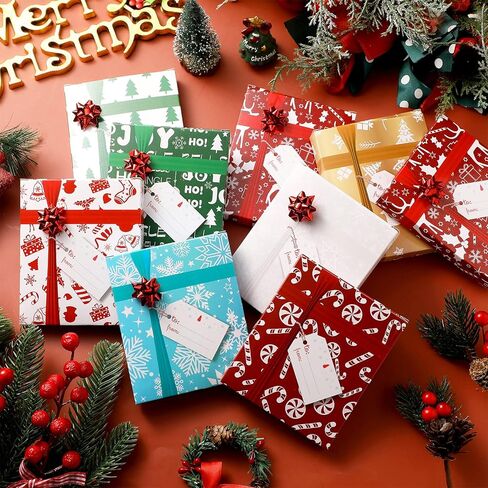 24 Pcs Christmas Gift Card Box Holders with 24 Pcs Paper Gift Tags and Bows Xmas Present Wrap Boxes Set for Teacher Christmas Holiday Party Favor Decor (Plaid, Elk, Tree, Snowflake, Character) in Saudi Arabia