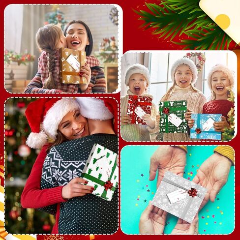 24 Pcs Christmas Gift Card Box Holders with 24 Pcs Paper Gift Tags and Bows Xmas Present Wrap Boxes Set for Teacher Christmas Holiday Party Favor Decor (Plaid, Elk, Tree, Snowflake, Character) in Saudi Arabia