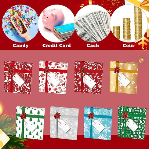 24 Pcs Christmas Gift Card Box Holders with 24 Pcs Paper Gift Tags and Bows Xmas Present Wrap Boxes Set for Teacher Christmas Holiday Party Favor Decor (Plaid, Elk, Tree, Snowflake, Character) in Saudi Arabia