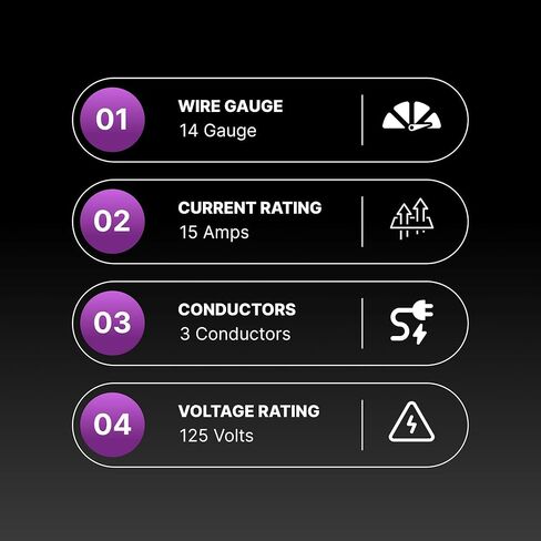 سلك تمديد لمكيفات الهواء والأجهزة الثقيلة بطول 10 أقدام، مقاس 14، 15 أمبير، مدرج في قائمة ETL، رمادي in Kuwait