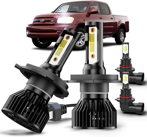 مجموعة لمبات الإضاءة LED Toyota Tundra 2000-2006، 4 قطع فائقة السطوع 6500K أبيض H4/9003 شعاع عالي منخفض و9005 مصابيح ضباب LED، Ip68، Plug-N-Play، مع مراوح in Kuwait