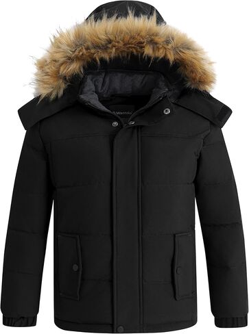 معطف الشتاء الدافئ للأولاد من Wantdo سترة منتفخة سميكة مقاومة للماء مع غطاء رأس من الفرو قابل للإزالة in Kuwait