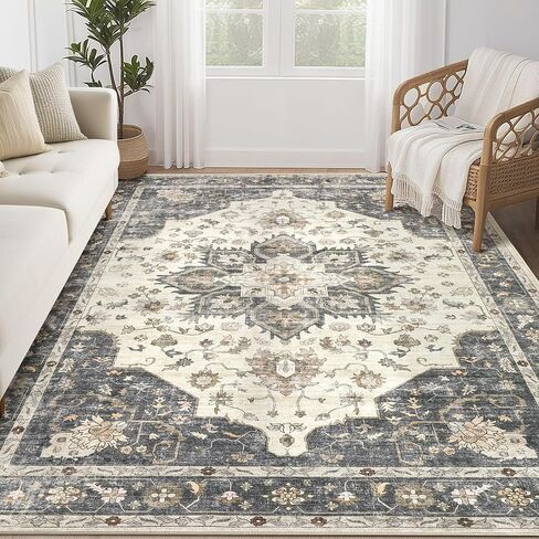 Washable Rug 9x12 Area Rugs for Living Room Bedroom Dining Room Home Office Floor Decor -Stain & Fade Resistant Non Slip Backing Carpet,Ultra-Thin Vintage Large Area Rug (Brown/Beige,9'x12') in Saudi Arabia