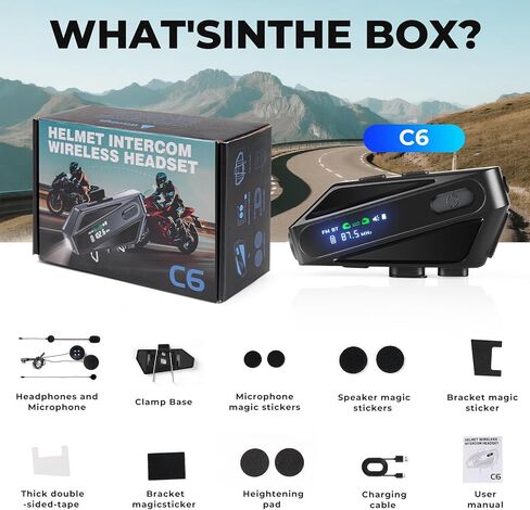 Motorcycle Helmet Bluetooth Headset, Motorcycle intercom, Multiple Communication Modes, Stereo Channels, Intelligent Noise Reduction, IPX6 Waterproof, Compatible with Various Helmets in Saudi Arabia