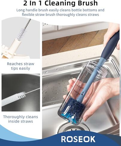 2in1 Long Handle Bottle Brush with Straw Brush for Cleaning Glass, Sports Bottle, Coffee Mug,1 Pack in Saudi Arabia