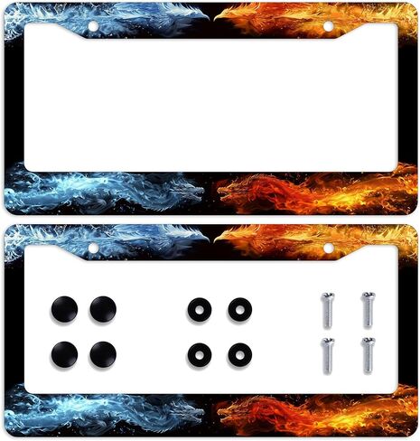 Dragon License Plate Frame Red Blue Phoenix Water Fire Art License Plate Frames Personalise Stainless Steel Funny Design Compatible with Standard License Plate Holder for USA and Canada 12.2" X 6.2" in Saudi Arabia