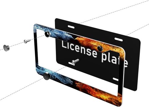 Dragon License Plate Frame Red Blue Phoenix Water Fire Art License Plate Frames Personalise Stainless Steel Funny Design Compatible with Standard License Plate Holder for USA and Canada 12.2" X 6.2" in Saudi Arabia