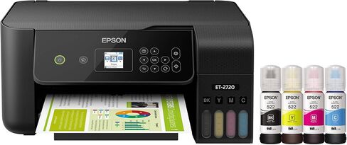 Epson EcoTank ET-2720 All-in-One Wireless Color Inkjet Printer, Black - Print Scan Copy - 10.5 ppm, 5760 x 1440 dpi, Voice Activated, Borderless Photo Printing, Ethernet, DAODYANG in Saudi Arabia