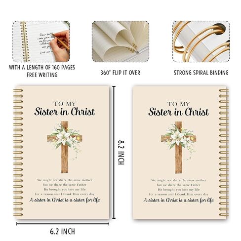BEHIFL Sister in Christ Christian Spiral Notebook مجلة آية الكتاب المقدس، هدايا مسيحية على شكل زهرة للنساء، هدايا دينية للأخت في المسيح، دفتر ملاحظات الكنيسة، 5.5 × 8.3 بوصة in Saudi Arabia