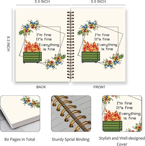 Funny Dumpster Fire Spiral Journal Notebooks for Women, Im fine everythings fine Meeting Notebook for Work, Funny Coworker Gifts, Hardcover Spiral Notebook Journal 5.5x8.3 Inch in Saudi Arabia