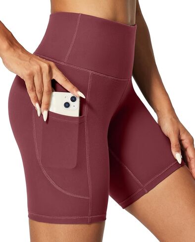 IUGA Biker Shorts Women 6" Workout Shorts Women with Pockets High Waisted Yoga Running Gym Spandex Compression Shorts Wine in Saudi Arabia