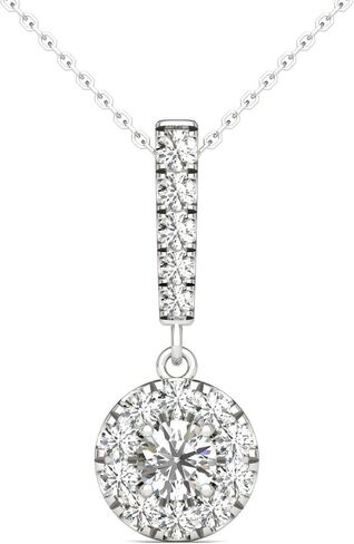 Natural Diamonds Halo Pendant Necklace AGS Certified 14K White Gold 3/4 Ctw GH/SI2-I1 in Saudi Arabia