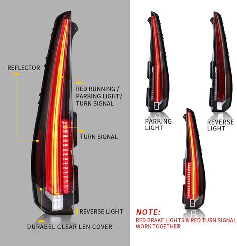 YUANZHENG Full LED Tail Lights Assembly for [Cadillac Escalade 3rd Gen SUV 2007 2008 2009 2010 2011 2012 2013 2014] Rear Lamp with Red Turn Signal, YAB-KLD-0156C (smoke) in Saudi Arabia