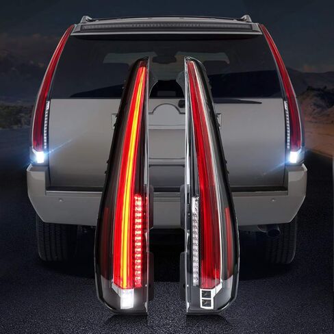 YUANZHENG Full LED Tail Lights Assembly for [Cadillac Escalade 3rd Gen SUV 2007 2008 2009 2010 2011 2012 2013 2014] Rear Lamp with Red Turn Signal, YAB-KLD-0156C (smoke) in Saudi Arabia