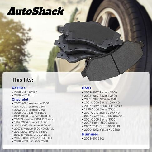 AutoShack Front Ceramic Brake Pad Set Replacement for 2006-2011 Cadillac DTS 2003-2017 Chevrolet Express 3500 2001-2010 Chevrolet Silverado 2500 HD 4-PC in Saudi Arabia