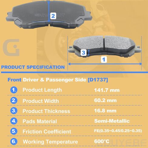 4 PCS Brake Pads Front Set,For Nissan 2014-2019 Rogue 2 Rows of Seats, D1737 in Saudi Arabia