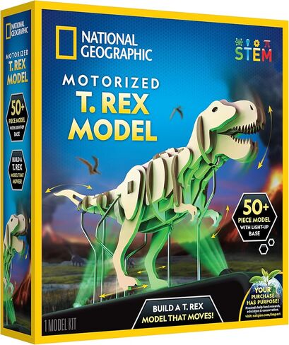 National Geographic Motorized Shark 3D Puzzle - 45-Piece 3D Wood Model Kit with Light-Up Motorized Display Base with 8 Light Settings, 3D Puzzles for Kids, Wooden Animal Puzzle, Shark Toy in Kuwait