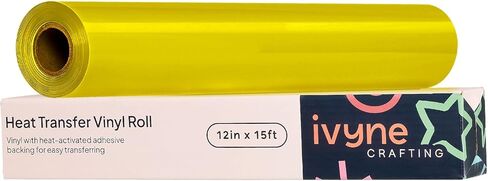 iVyne، لفافة فينيل نقل الحرارة HTV، حديد على صفائح الفينيل للكريكات، فينيل ضغط حراري للقمصان والقبعات والمشاريع الحرفية، 12 بوصة × 15 قدم، لفافة فينيل HTV بيضاء، أسود in Kuwait