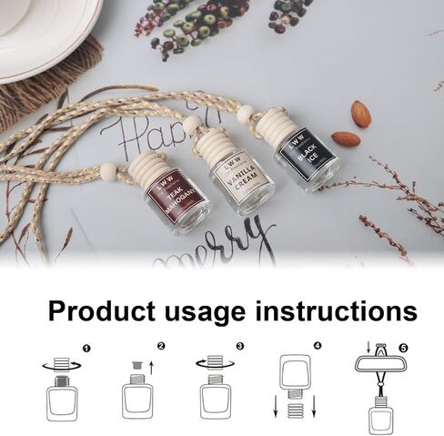 معطر هواء للسيارة معلق - موزع زيت عطري لطيف للسيارة - زجاجة قابلة لإعادة الاستخدام مع عطر يدوم أكثر من 45 يومًا، زيوت أساسية للنساء والرجال - كريم الفانيليا (3 عبوات) in Kuwait