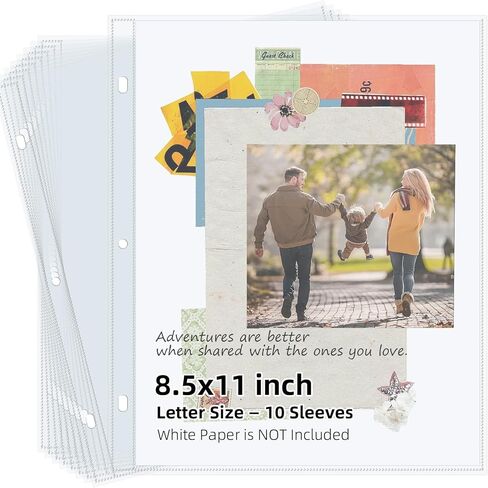 Vienrose Scrapbook Refill Pages 8.5x11, 50 Pack Heavyweight Clear Page Protectors for 3 Ring Binders, Top Loading Plastic Sleeves for Scrapbook Albums & Photo Storage (No Paper Inserts, Acid Free) in Saudi Arabia