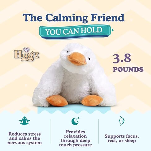Hugz Official Quackers The Duck – Premium Weighted Stuffed Plushie 3.8 lb for Adults & Kids – Microwavable Stuffed Animal – Heatable & Coolable – Super Soft Fur – Gift Ready Tube Packaging in Saudi Arabia