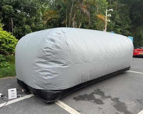 خيمة جراج محمولة قابلة للنفخ، درع نهائي محكم للأماكن الخارجية/الداخلية، مأوى للسيارة لوقوف السيارات وغسيل وتخزين الطلاء (رمادي + أسود، 4.9 م طول × 2.0 م عرض × 1.73 م ارتفاع) in Kuwait