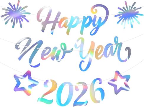 3 قطع لافتة هابي نيو يير 2026، لافتة رأس السنة الجديدة السعيدة 2026، لافتة نيون السنة الجديدة السعيدة، لافتة معلقة ديكورات NYE 2026 لمستلزمات حفلات رأس السنة الجديدة in Kuwait