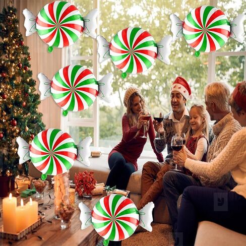 6 Pcs Candy Balloons, Red White Candyland Balloons Christmas Foil Balloons for Christmas Balloons Decorations in Saudi Arabia