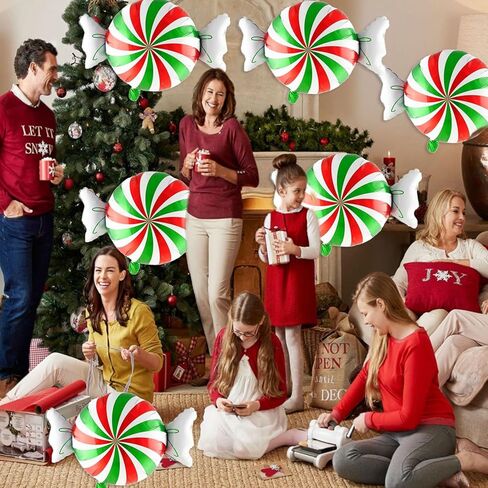 6 Pcs Candy Balloons, Red White Candyland Balloons Christmas Foil Balloons for Christmas Balloons Decorations in Saudi Arabia