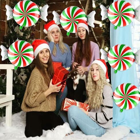 6 Pcs Candy Balloons, Red White Candyland Balloons Christmas Foil Balloons for Christmas Balloons Decorations in Saudi Arabia