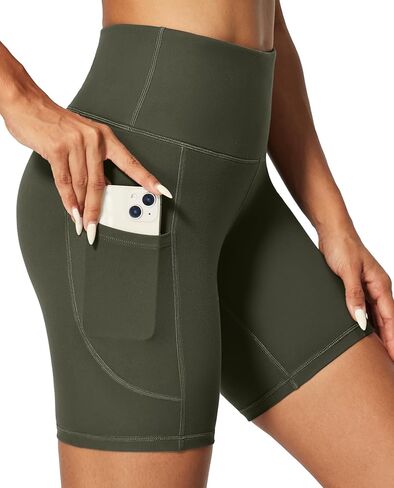 IUGA Biker Shorts Women 6" Workout Shorts Women with Pockets High Waisted Yoga Running Gym Spandex Compression Shorts Azure in Kuwait