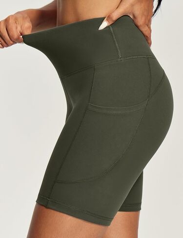 IUGA Biker Shorts Women 6" Workout Shorts Women with Pockets High Waisted Yoga Running Gym Spandex Compression Shorts Azure in Kuwait