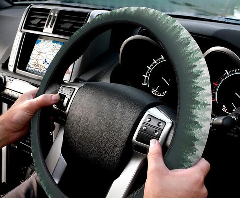 Steering Wheel Covers Green Forest Tree Universal Steering Wheel Covers Misty Forest Tree Silhouette Nature Automotive Steering Wheel Grip Wrap Car Accessories Protective Case Cover for Suv, Truck in Saudi Arabia