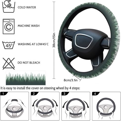 Steering Wheel Covers Green Forest Tree Universal Steering Wheel Covers Misty Forest Tree Silhouette Nature Automotive Steering Wheel Grip Wrap Car Accessories Protective Case Cover for Suv, Truck in Saudi Arabia