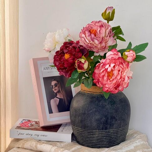 Rustic Farmhouse Vase 7.9'' Handmade Ceramic Flower Vase Vintage Decor Vase Distressed Finish Wide Mouth Decorative Vase Pottery Clay Bowl Vase for Home Decor Living Room Table Farmhouse in Saudi Arabia