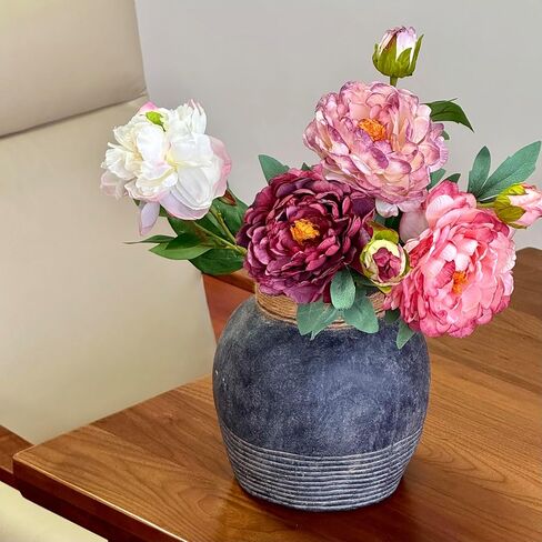 Rustic Farmhouse Vase 7.9'' Handmade Ceramic Flower Vase Vintage Decor Vase Distressed Finish Wide Mouth Decorative Vase Pottery Clay Bowl Vase for Home Decor Living Room Table Farmhouse in Saudi Arabia