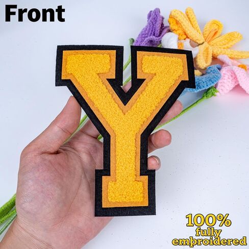 1 PCS 6 Inch Yellow Chenille Letters Patches - Iron On Varsity Alphabet, Large Letters for Clothing, Backpacks, Hats, Jeans with Black Border (A) in Saudi Arabia