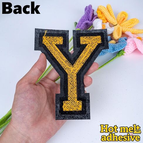 1 PCS 6 Inch Yellow Chenille Letters Patches - Iron On Varsity Alphabet, Large Letters for Clothing, Backpacks, Hats, Jeans with Black Border (A) in Saudi Arabia