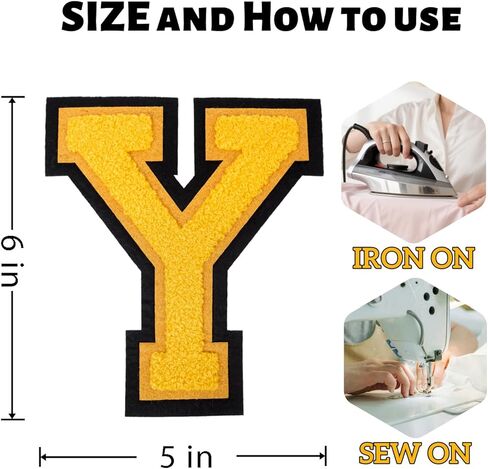 1 PCS 6 Inch Yellow Chenille Letters Patches - Iron On Varsity Alphabet, Large Letters for Clothing, Backpacks, Hats, Jeans with Black Border (A) in Saudi Arabia